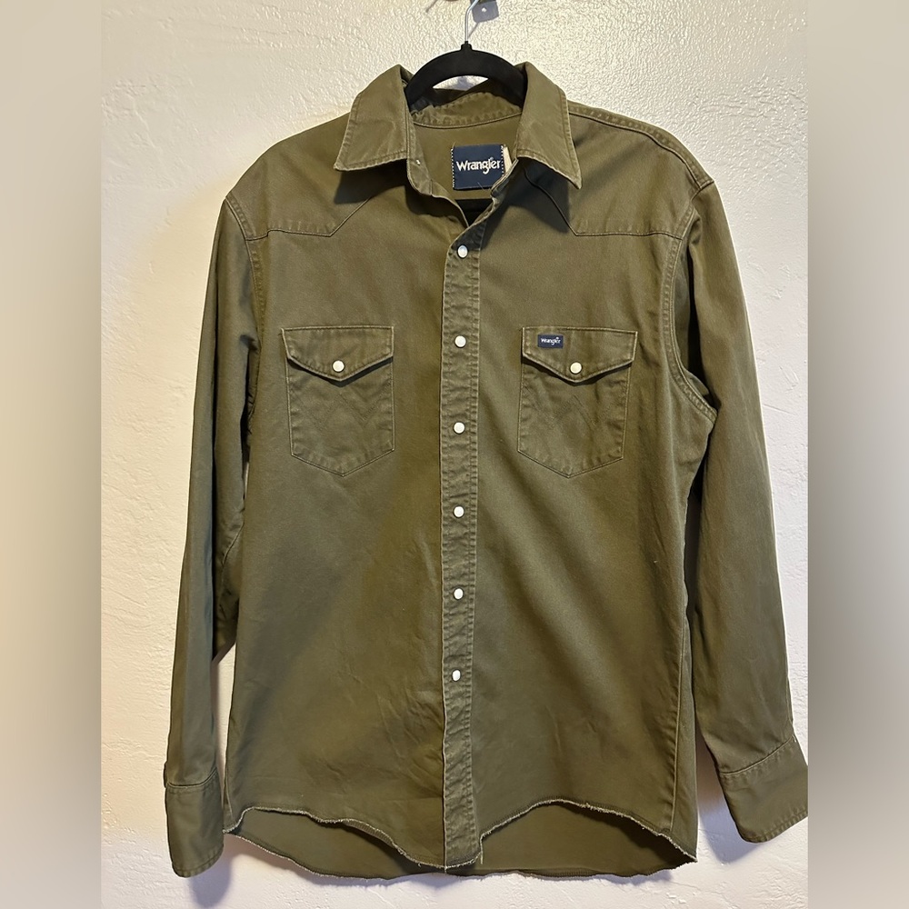 Wrangler Olive Denim Button Down-Size XL